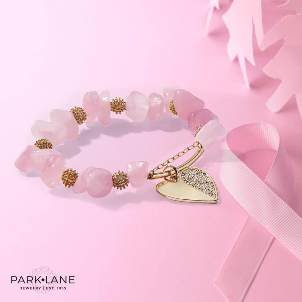 Park Lane "ROSY" Stretch Bracelet Quartz CZ Pave Heart Charm NWT